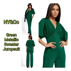 NY&Co Green Metallic Sweater Jumpsuit